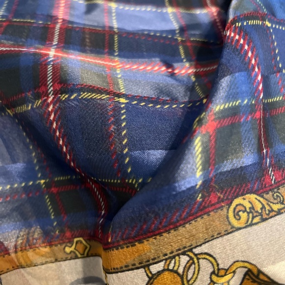 Italian made :equestrian style scarf. Very pretty: blues and golds 62” Lx14” w - Picture 3 of 10